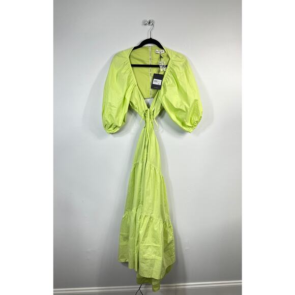 Nicholas Cotton Poplin Green Balloon Sleeve Midi Dress - Picture 4 of 9